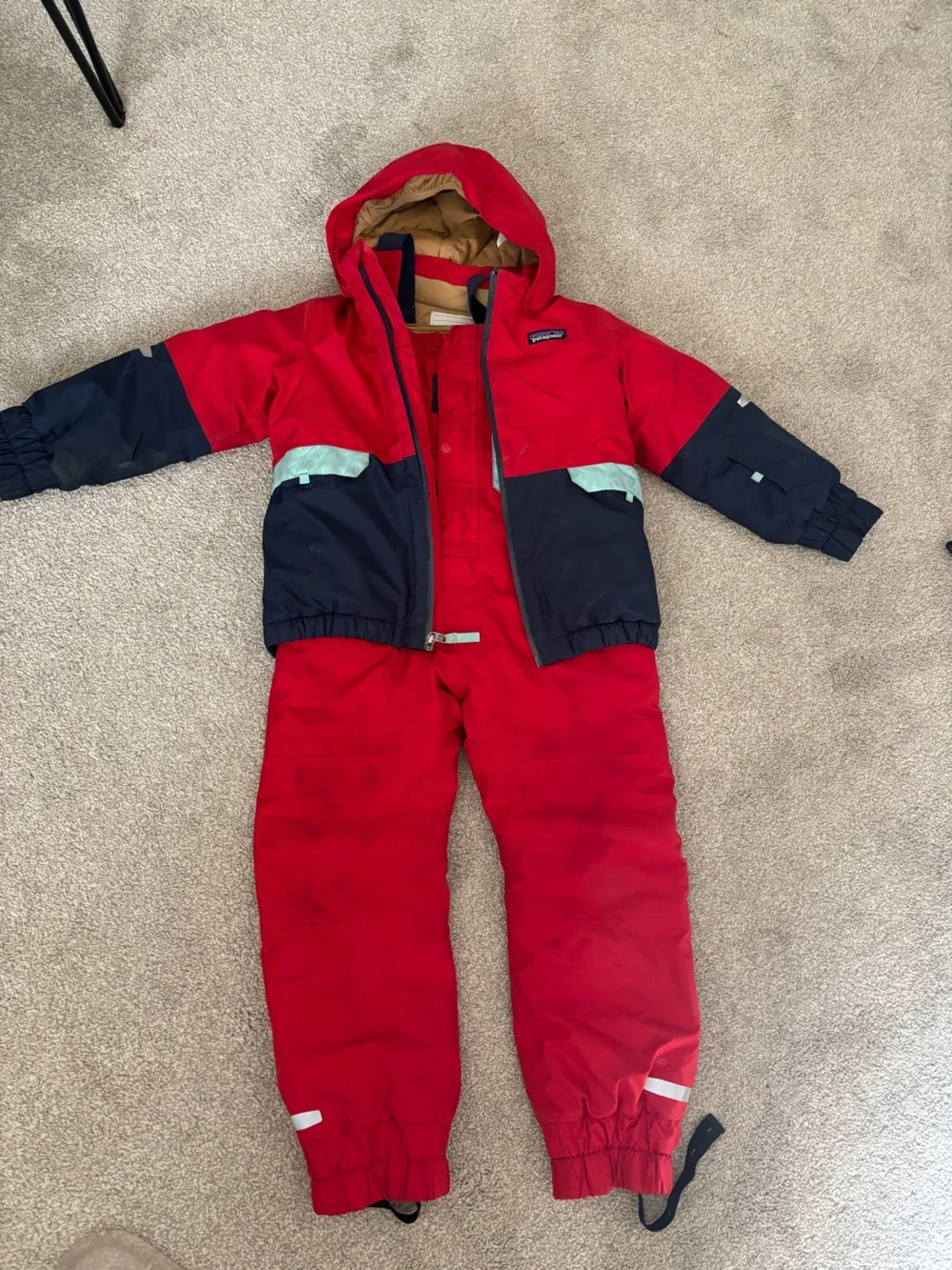 Patagonia Kids Ski Jacket and Pants in Red, Navy & Mint